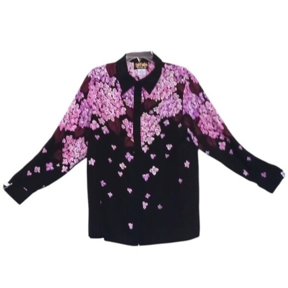 Bob Mackie Silk Blouse M Oversize Hydrangeas Fairy Wearable Art 100% Silk - Picture 2 of 7